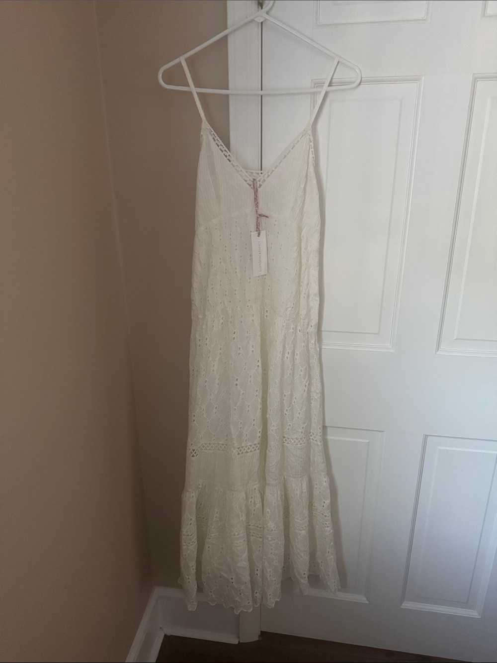LoveShackFancy Weston Eyelet Tiered Maxi Dress white